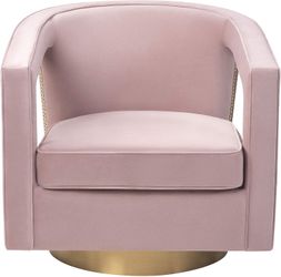 Modern Mauve Textured Velvet Upholstered Swivel Accent Chair with Brushed Gold Base （Mauve)