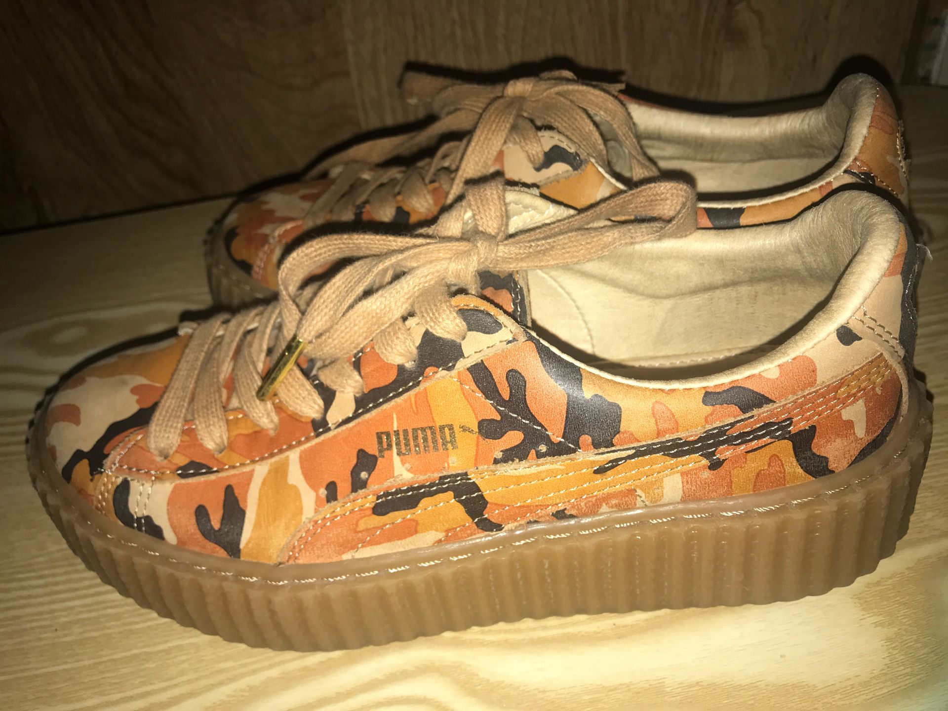 Rihanna Fenty orange camo creepers platform