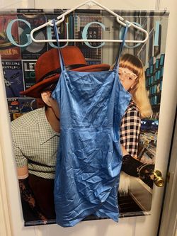 SHEIN Blue satin mini dress with spaghetti straps, size petite