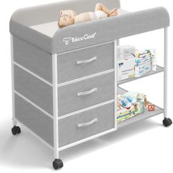 Baby Changing Table, Portable Changing Table, Diaper Changing Station with Waterproof Pad, Changing Table Dresser with 3 Storage Baskets, Mobile Nurse