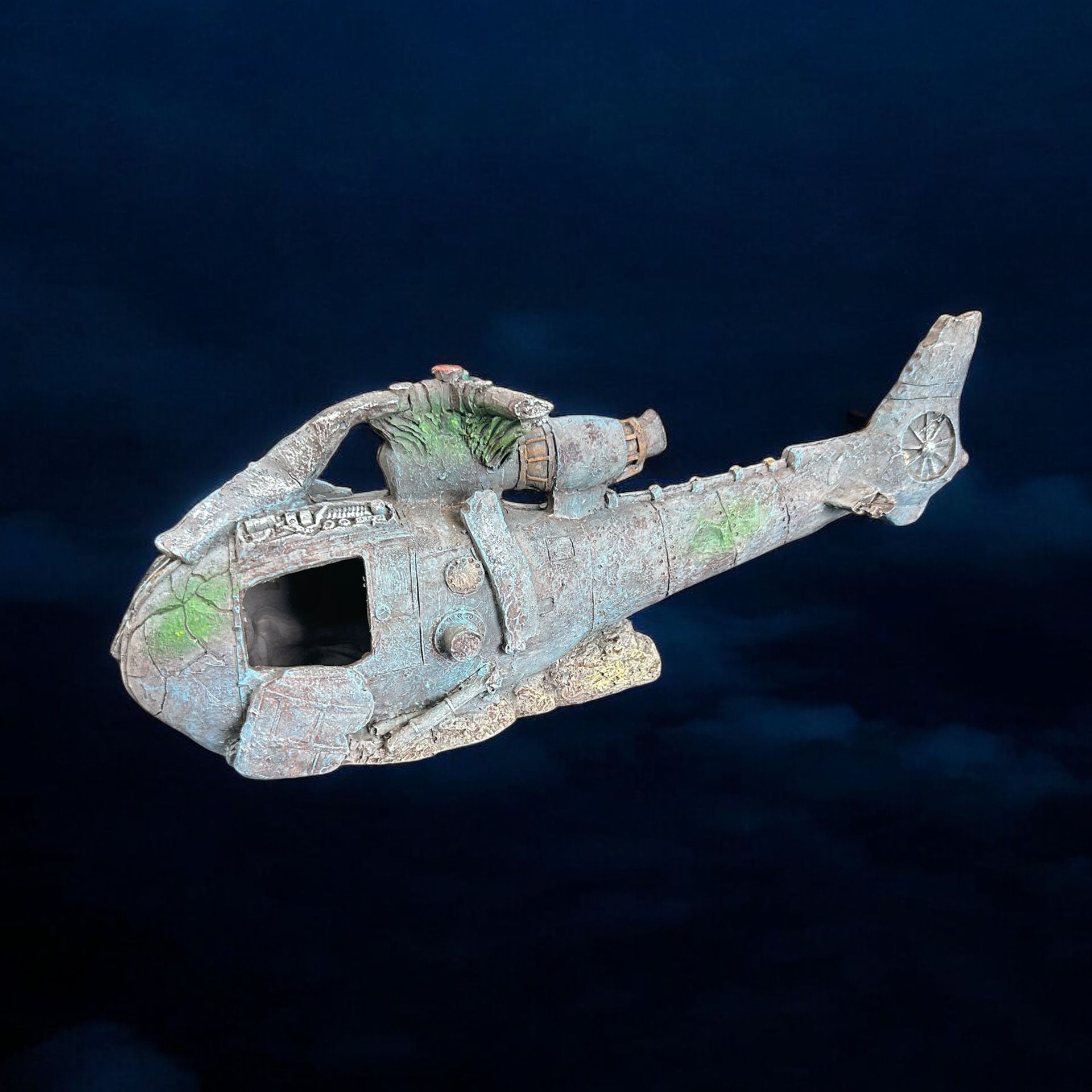 Helicopter Wreck Aquarium Ornament 12" Poly Resin NWOT