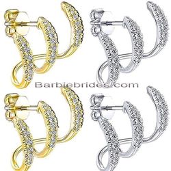 2 Pairs Gold & Silver Fashion Ear Wrap Curved 14K Gold Plated Cubic Zirconia Claw Cuff Earrings