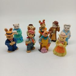 J.C Miniature 3" Animal figurine lot. 90s. Cats, bunnies, rats and pigs. 