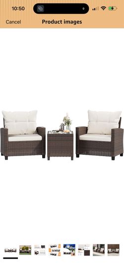 Shintenchi 3 Pieces Patio Furniture Set, PE Rattan Wicker 3 Pcs Patio Set, Outdoor Furniture Set with Two Outdoor Chairs and Table, Conversation Set f