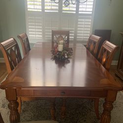 DINING TABLE AND SIX CHAIRS