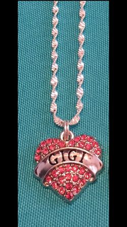 NEW Pink Gigi Heart Charm on Blingy Sterling Silver Chain