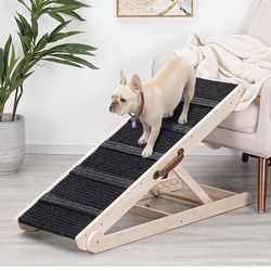 Wooden Adjustable Pet Ramp for All Dogs and Cats - Non Slip Carpet Surface and Foot Pads - 40" Long and Adjustable from 12” to 26” - Up to 200LBS - Fo