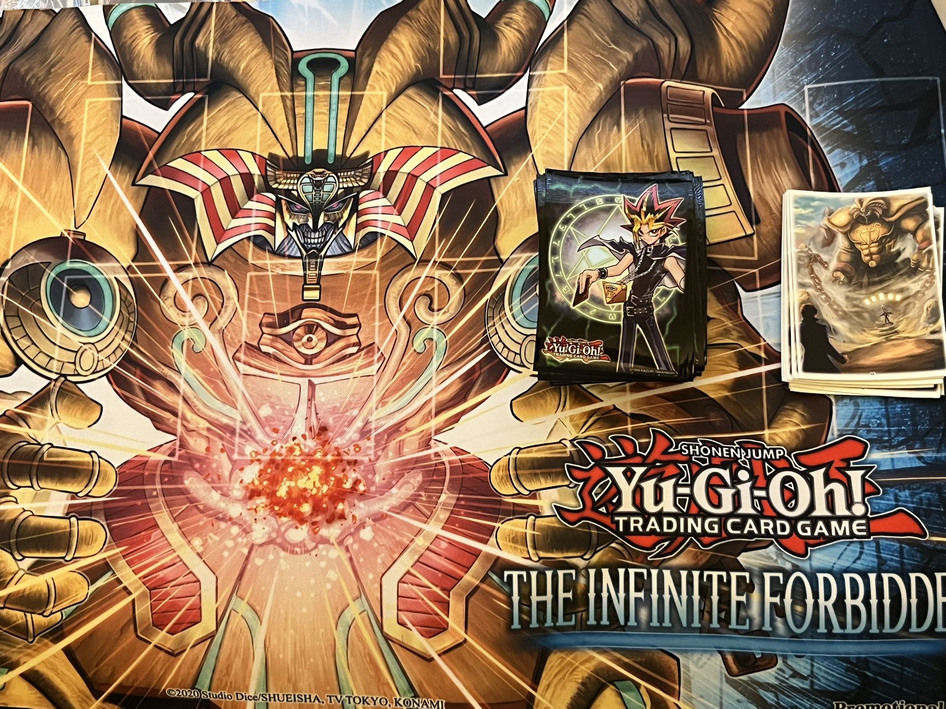 Yugioh Infinite Forbidden Promo Mat& Exodia Sleeves & Yugi Sleeves