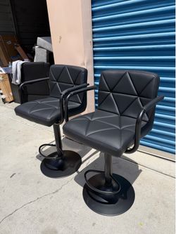 Black Leather Bar Stools Set – Adjustable Height Kitchen Chairs