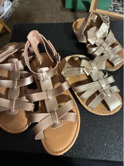 Girls golden strapped sandals size 2Y and 7C