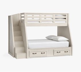 Potter Barn Kids Belden Simply White Twin-Over Full Stair Bunk Bed