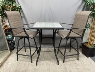 Grey & Metal Swivel Chair Outdoor Dining Set (Set of 3)