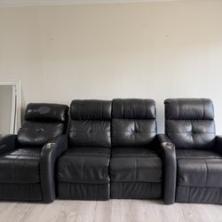 Black leather recline sofa