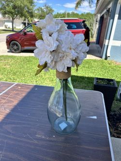 Large 15” Glass Vase and Faux Flowers