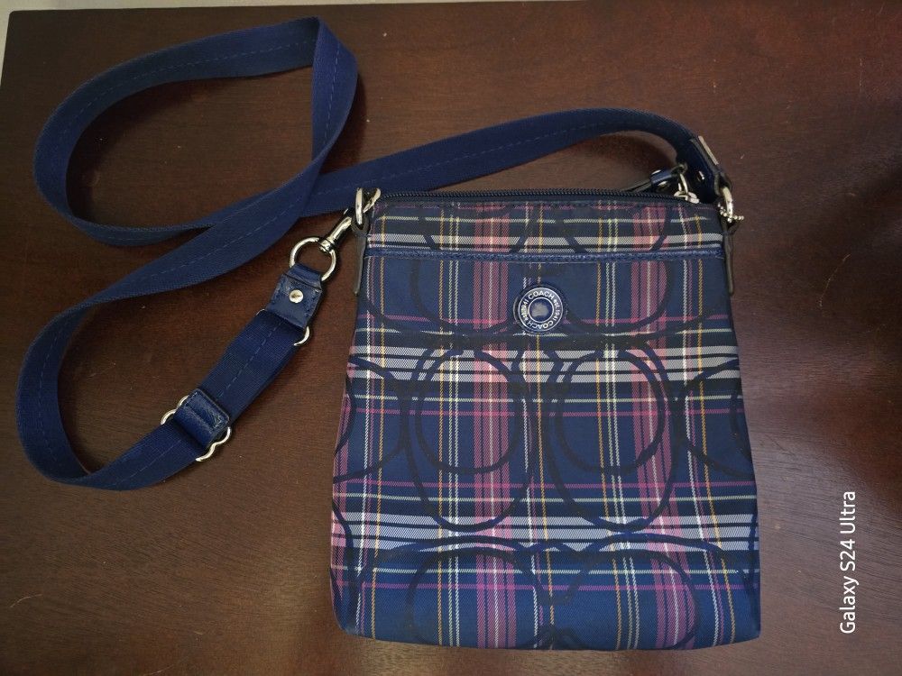 COACH Poppy Purple Multicolor Tartan Plaid Crossbody