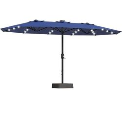 ❤️‍🔥 15ft rectangular patio umbrella with solar lights and base included, large patio umbrella with crank, UV protection for outdoor market, lawn, ba