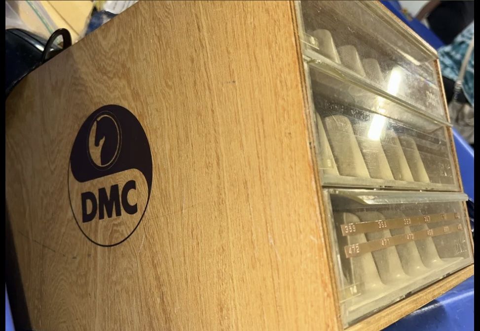 DMC Embroidery Floss Thread 3 Drawer Wood Cabinet Storage Box w/ Some Dividers