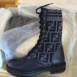 Black Rockoko FF Leather Trimmed Combat Boots