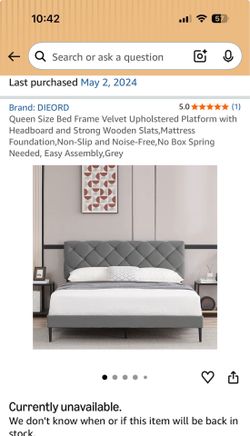Queen bed frame, upholstered head board