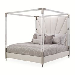 Penthouse Ash Gray/Frosted Linen Eastern King Canopy Bed