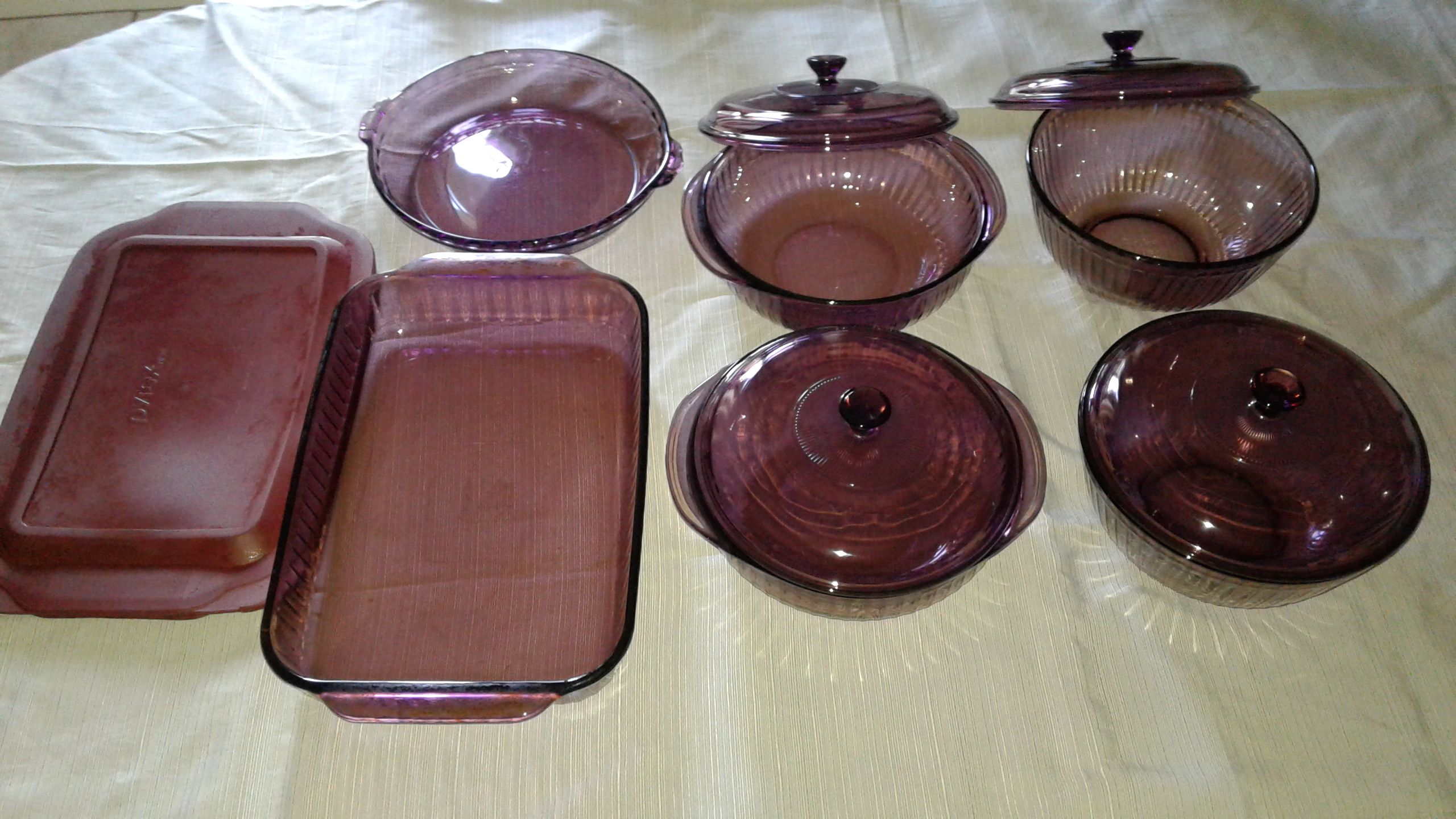 11 pc. Vintage Pyrex Ribbed Glass Cranberry Set