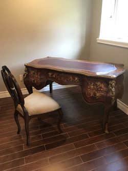 Antique table desk with a chair