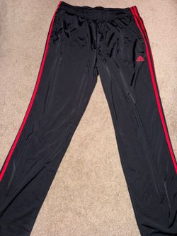 Adidas Mens Black and Red 3 Stripe Track Pants Size Large