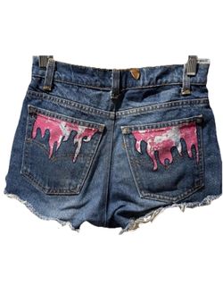 American Vintage High Rise Distressed Denim Shorts Custom Painted Pockets SZ 27