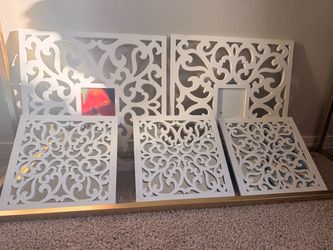 Set of 5 Ornate White Scrollwork Wall Decor – 2 Photo Frames + 3 Mirrors