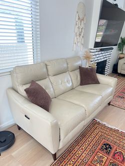 Cream Leather Power Recliner Sofa