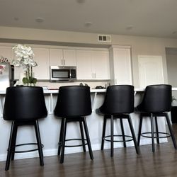 Modern Black Leather Island Chairs – Great Condition