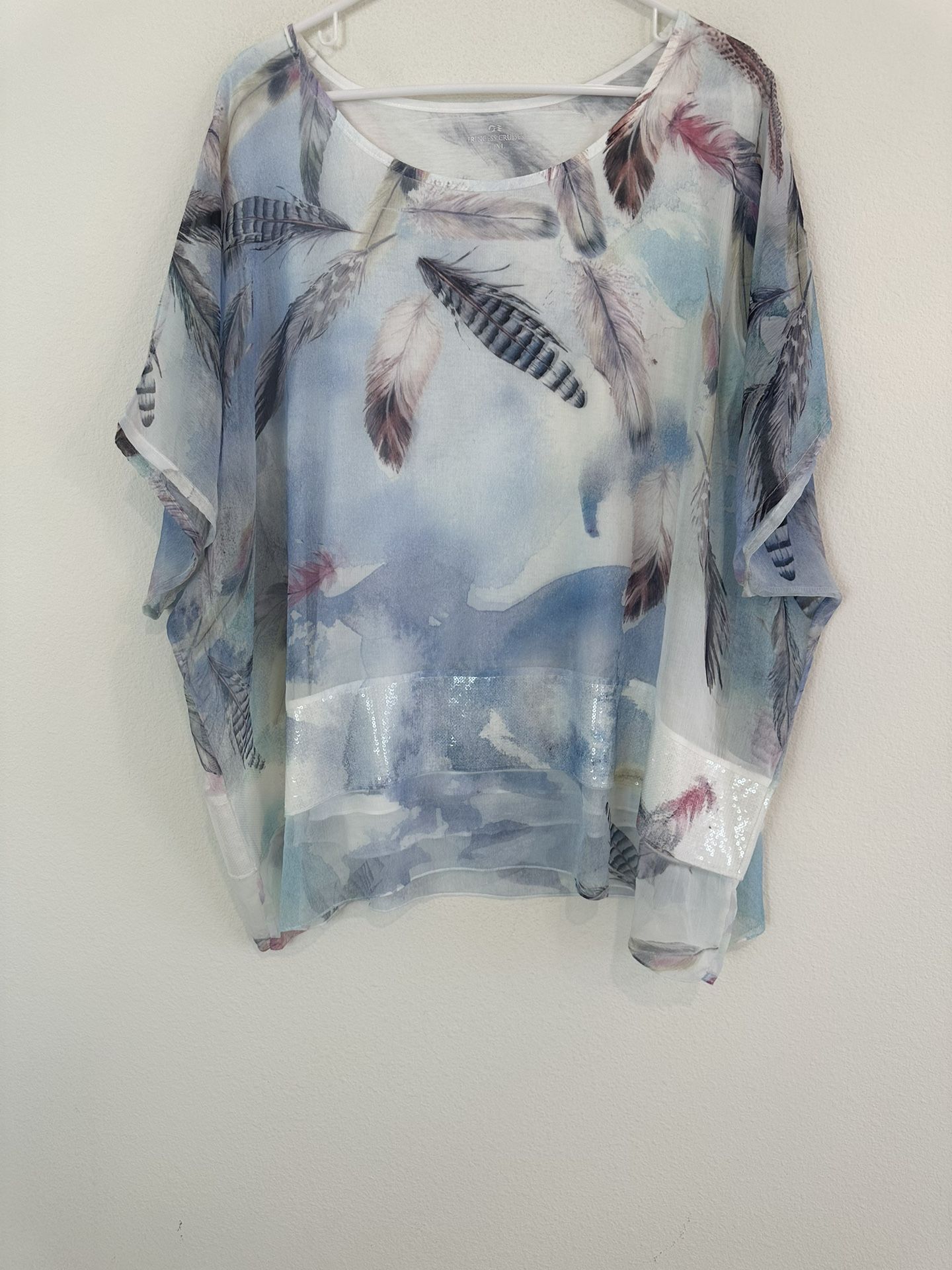 Poncho Blouse Feather Sequined Chiffon Blouse Princess Cruises