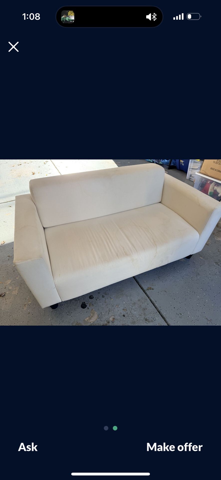 Small Couch . Needs Cleaning Good Condition . Easy Garage Pick up