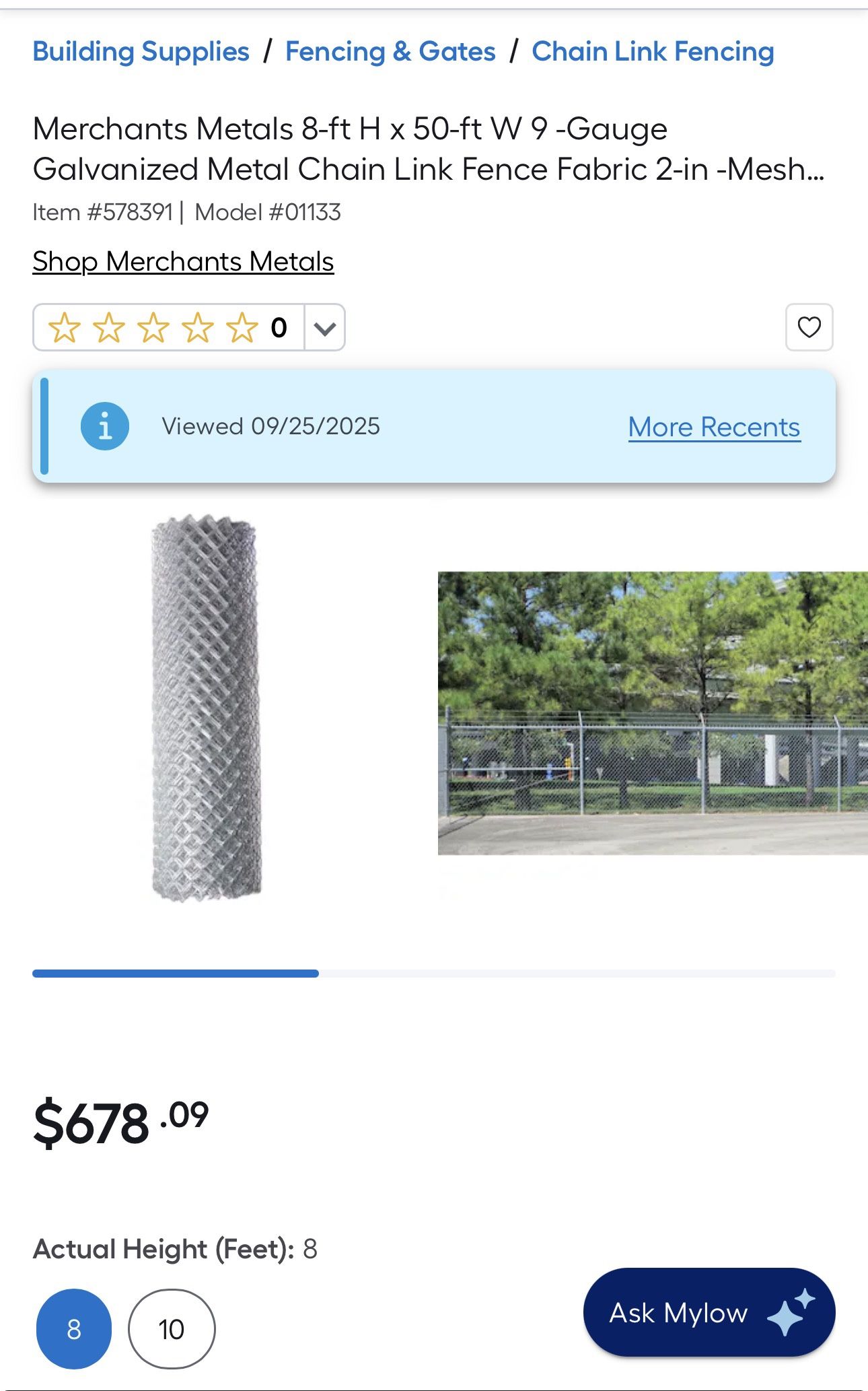 Chain Link Fence Steel 8ft By 50ft