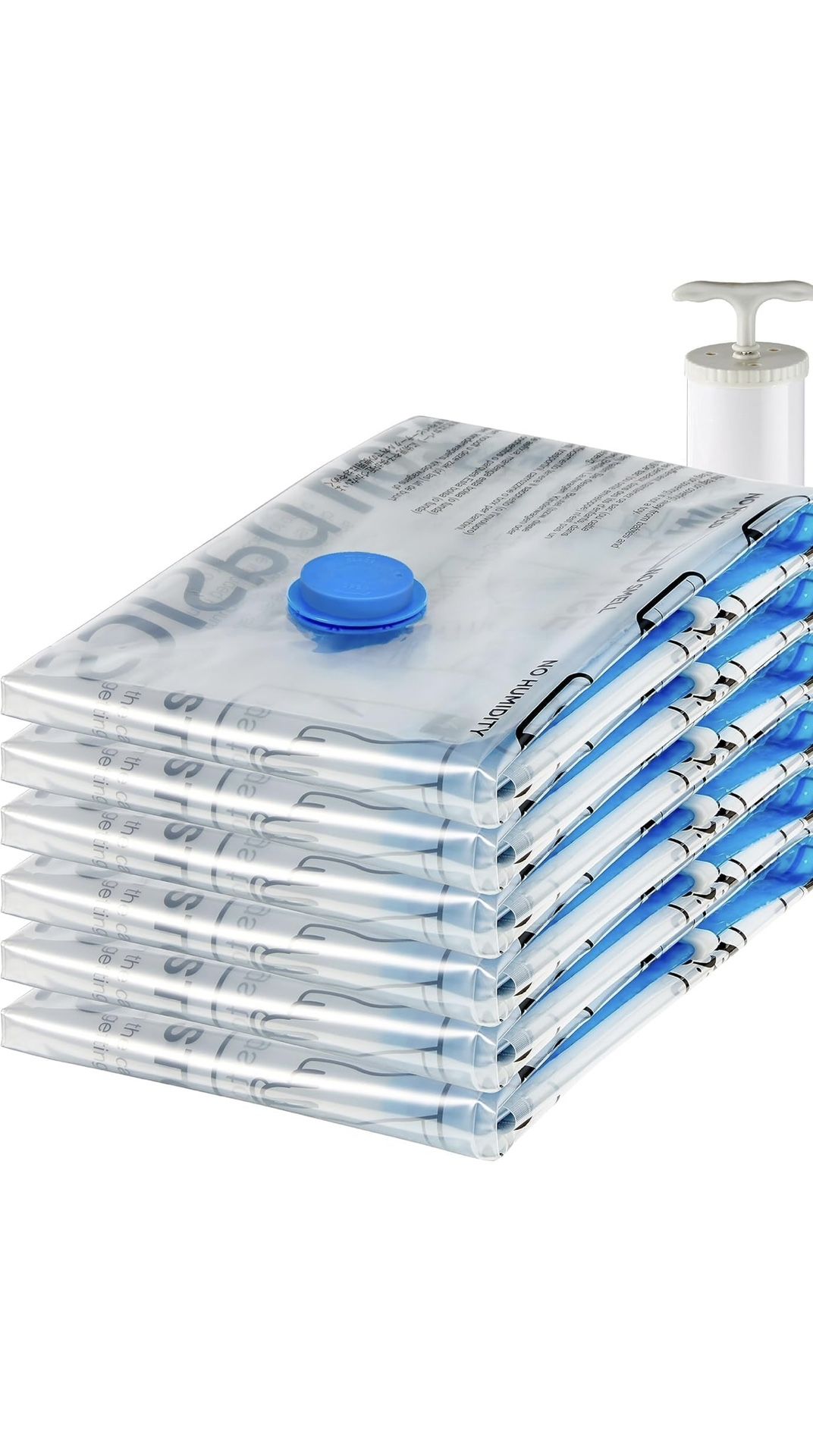 New- Amazon Basics Vacuum Compression Space Saving Storage Bags with Hand Pump for Clothes Packing, Jumbo (6 Bags)