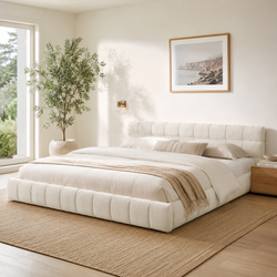 Clara King Marshmallow Tufted Floor Bed with Chenille Upholstered Headboard