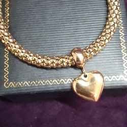 Italian Popcorn Link Braclet With Puffy Heart Charm