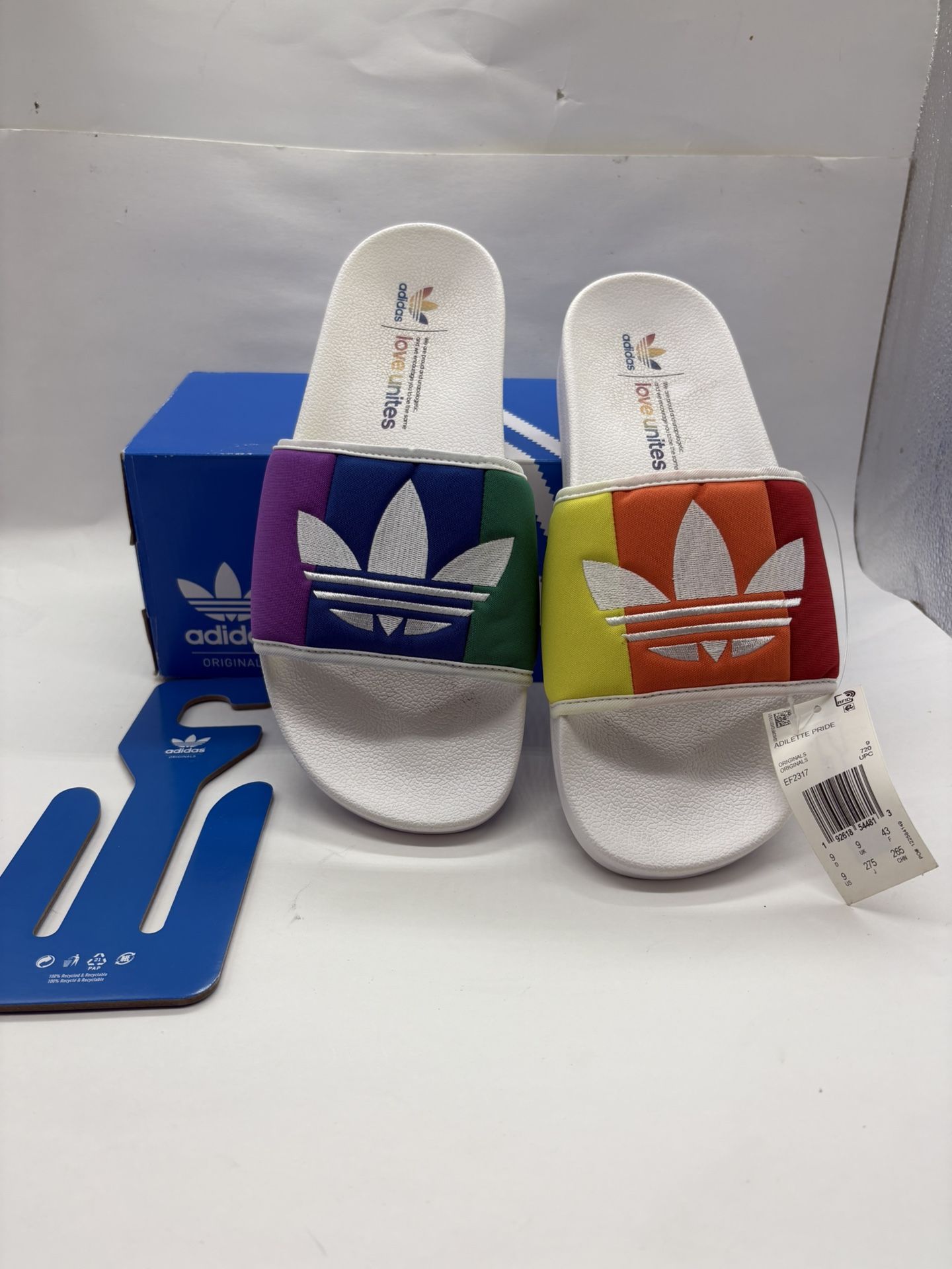 Adidas Trefoil Love Unites Rainbow Pride Adilette Pride Month Slides Size 9