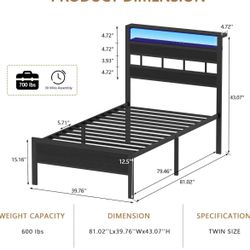 Furnulem Twin Bed Frames, Twin Size Platform Bed, Black Oak/CROSSROADS👇