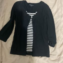 Black Cardigan with Striped Inset Top