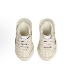 GUCCI Gucci Rhyton Leather Logo Lace Round Toe Non-slip Wear-resistant Low-top Toddler Shoes Ivory Infants and Toddlers（s买家24）67