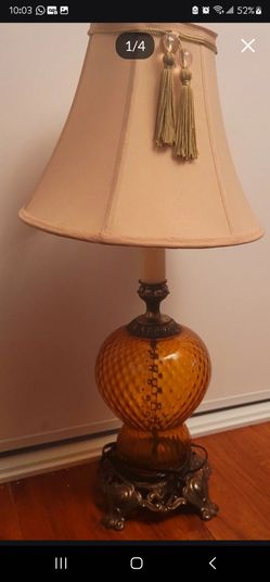 Amber Glass Table Lamp With Shade Medium Size