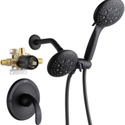 Shower Faucet Set with Valve Matte Black Bathroom High Pressure Dual 2 in 1 Shower Head System 