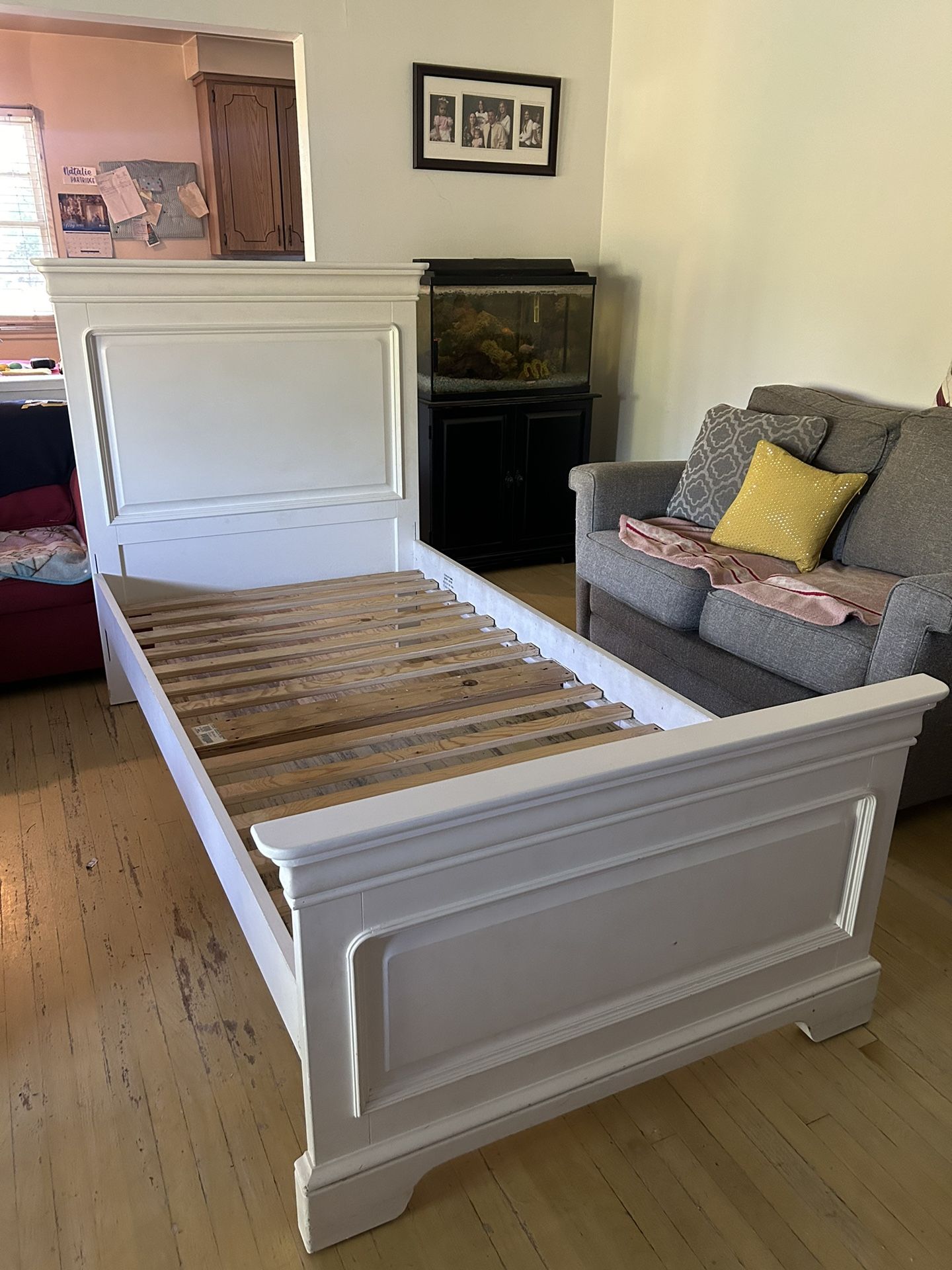 White Stanley furniture twin bed frame with full storage drawers