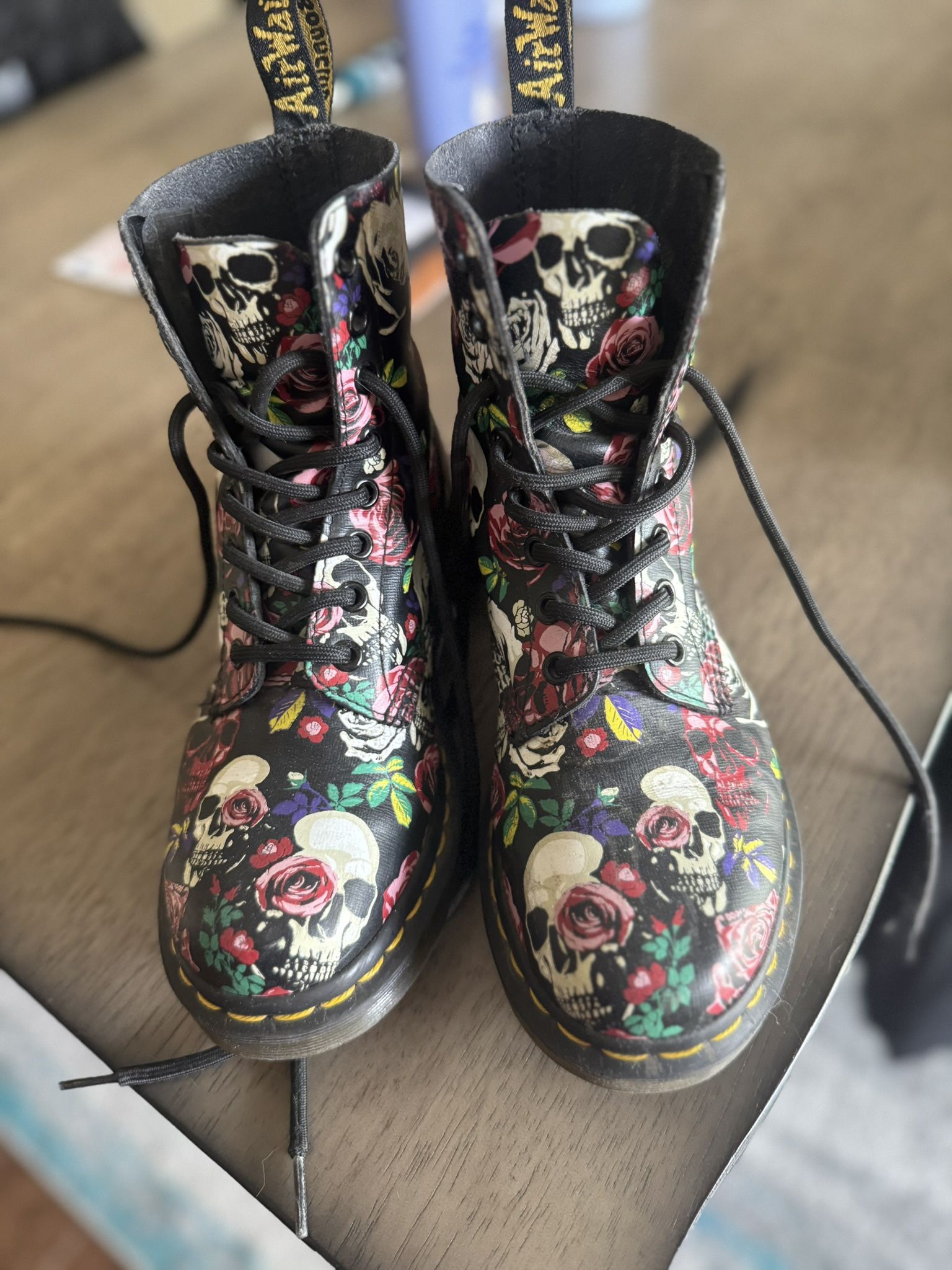Dr Martens 1460 Pascal Rose Black Leather White Skulls Combat