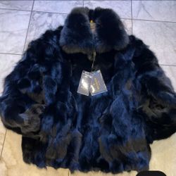 Mens GENUINE FOX FUR Hooded 3xL 