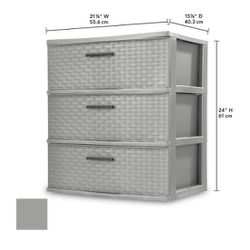 (2)Sterilite 3 Drawer Wide Weave Tower Cement Color 