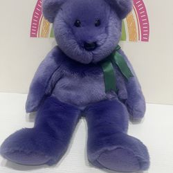 EASTER TEDDY BEAR - PURPLE SILKY SOFT PLUSH - 14 INCH - LIKE NEW