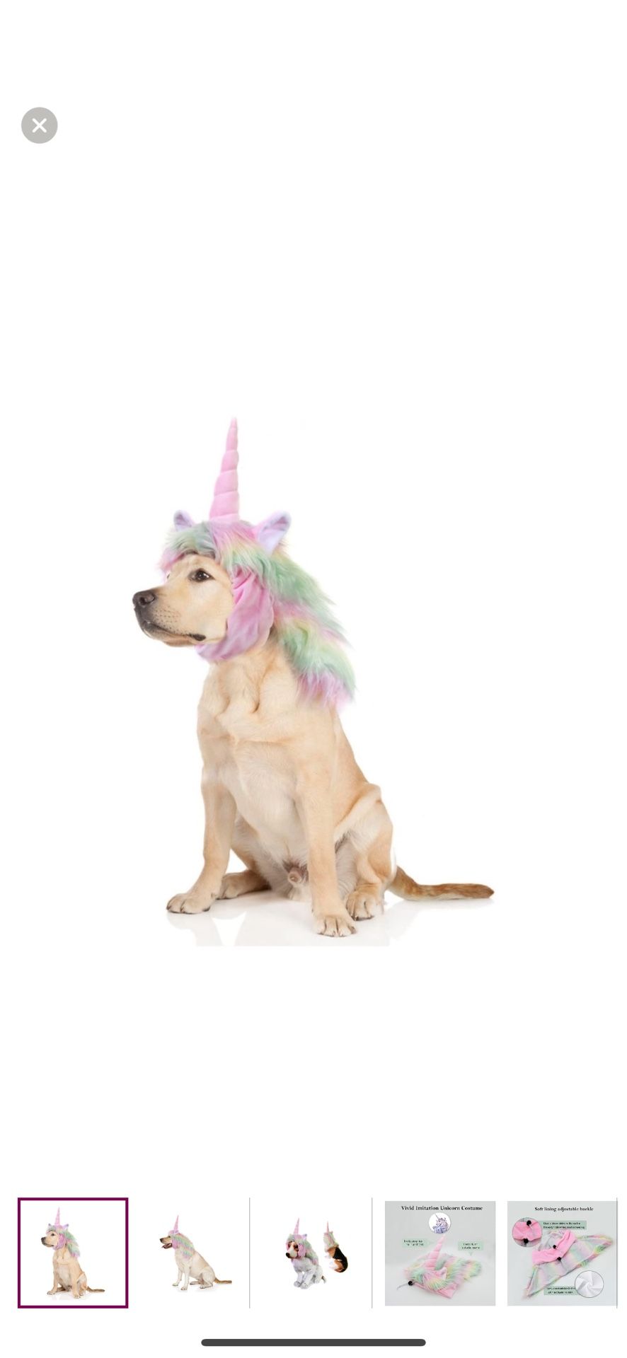 Unicorn funny pet Dog Costume with Pastel Mane size large