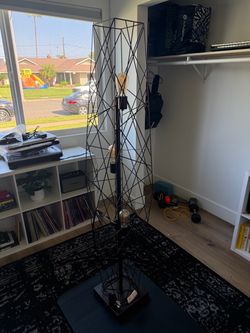 Black Metal Geometric Floor Lamp with Edison Bulbs
